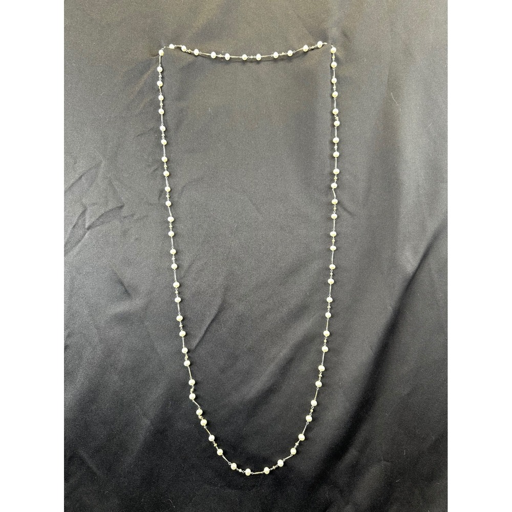 Genuine 1920s Pearl Flapper Necklace 58" Continuous Loop Art Deco Brass Rope
